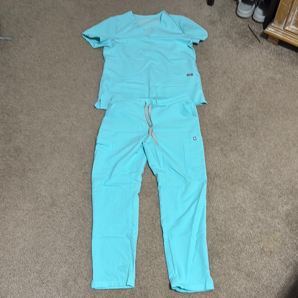 Figs Aqua Short Sleeve Top